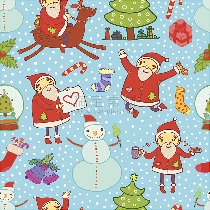 旅游目的地,四方连续纹样,袜子,雪,新年,圣诞老人,圣诞树,圣诞礼物,十二月