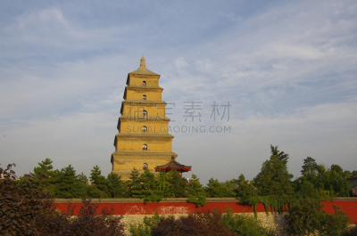 宝塔,巨大的,唐朝,陕西省,度假胜地,水平画幅,佛教,无人,东亚,摄影