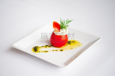 樱桃番茄,塞满了的,装饰菜,莳萝,奶油干酪,食用油,填满东西的番茄,罗勒酱,选择对焦,奶制品