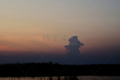 湖,水生植物,暗色,曙暮光,热带气候,黄昏,泰国,云,河流,植物