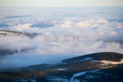 山,云景,在上面,斯涅日卡山,卡科挪谢山脉,多尔诺斯拉斯基州,天空,水平画幅,雪,无人