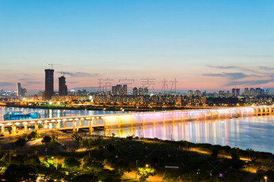 韩国,夜晚,都市风景,首尔,汽车,曙暮光,交通,现代,商业金融和工业,朝鲜半岛
