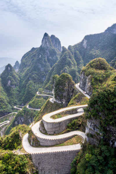 天门山,蜿蜒,张家界国家森林公园,线条,汽车,公路,张家界,中国,湖南省,户外