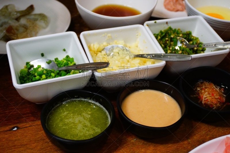 开胃酱,涮涮锅,寿喜烧,水平画幅,生食,膳食,组物体,泰国,清新,蔬菜