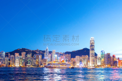 黄昏,维多利亚港,维多利亚港湾,中间部分,海湾,水湾,顶部,金砖四国,长时间曝光,滨水