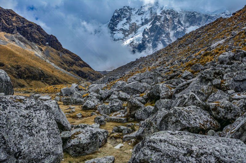 秘鲁,印加人足迹到马丘比丘,山口,旅游目的地,水平画幅,岩石,雪,冰河,无人,户外