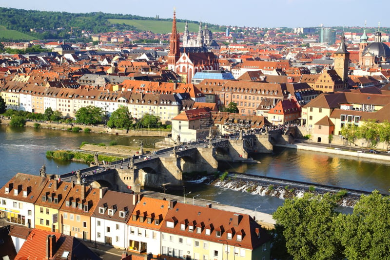 alte mainbrucke,全景,古城,水平画幅,圆顶建筑,伍茨堡,建筑,无人,户外