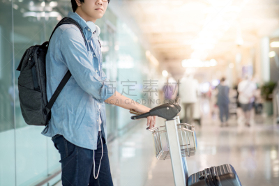 青年人,手提箱,机场,男人,行李,手摇车,行李车,旅行者,男性,仅男人