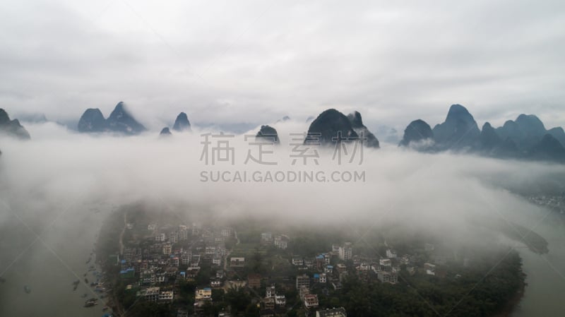 云景,山,农场,航拍视角,在上面,阳朔县,桂林山水,兴平,阳朔,桂林