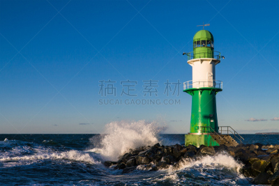 德国,暴风雨,白昼,鼹鼠,水,天空,水平画幅,无人,户外,灯塔楼