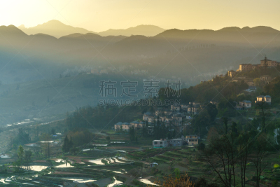 元阳,视角,黎明,哈尼族,建筑露台,水稻梯田,云南省,稻,自然美,自然