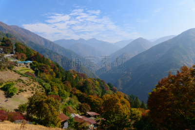长野县,里山,旅游目的地,水平画幅,高视角,秋天,无人,乡村,日本,户外
