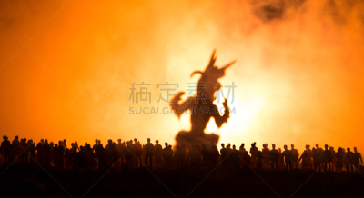 夜晚,群众,巨人,怪物,选择对焦,运动模糊,剪影,进攻,装饰,准备