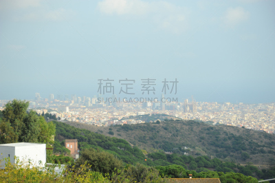 巴塞罗那,天空,外立面,水平画幅,无人,阳台,蓝色,古老的,城市,西班牙