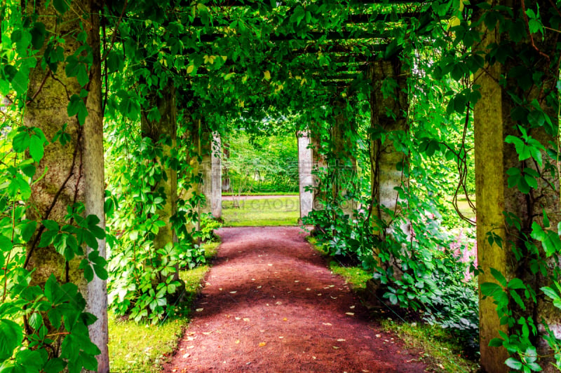 Colonnade near “Chinese” Palace in the garden of Oranienbaum in Lomonosov, St Petersburg, Russia.