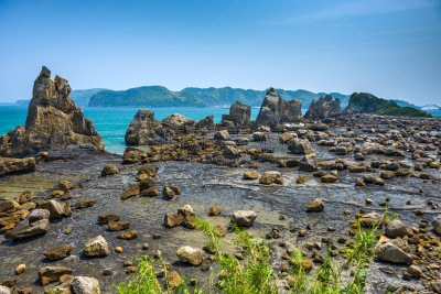 巨石,日本,熊野市,串本町,和歌山县,峭壁,尖峰,格子烤肉,水平画幅,山