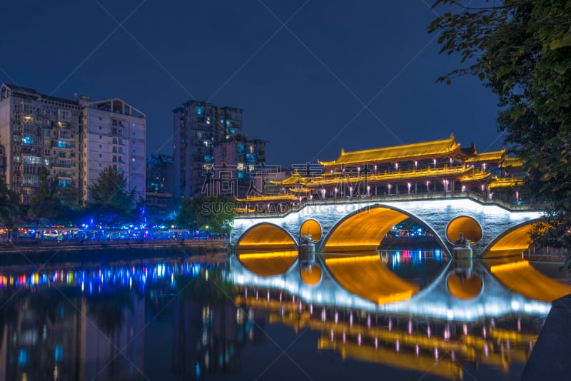 夜晚,安顺,桥,成都,水平画幅,旅行者,户外,方向,都市风景,著名景点