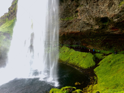 seljalandsfoss waterfall,瀑布,冰岛国,在之后,人,小路,侧面视角,自然,水,旅游目的地