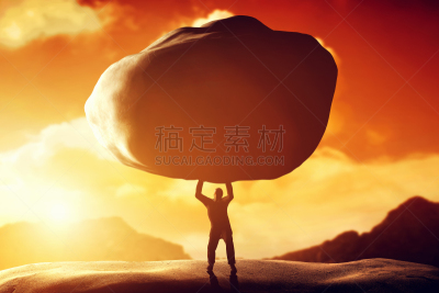 提举,巨大的,岩石,力量,概念,问题,男人,能力,负担过重,压载舱