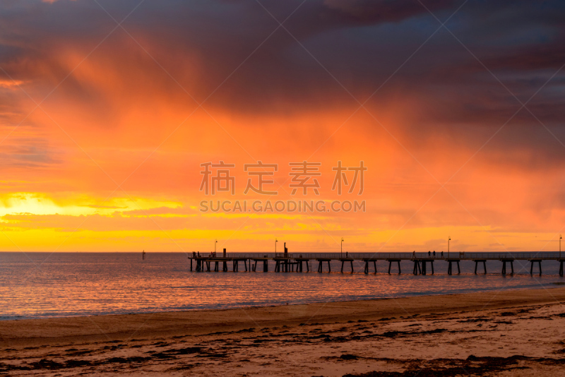 暴风雨,栈桥码头,格莱内尔格湾,在上面,水,天空,水平画幅,夜晚,阿德莱德市,夏天