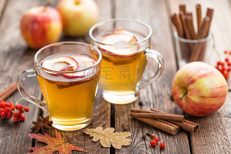 苹果酒,热苹果酒,桌子,水平画幅,水果,秋天,玻璃,玻璃杯,含酒精饮料,果汁