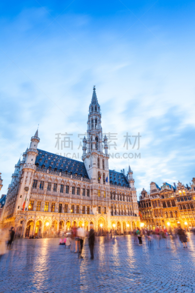 布鲁塞尔大广场,都市风景,洛杉矶县,高架铁路铁轨,马斯河,垂直画幅,纪念碑,天空,外立面,夜晚