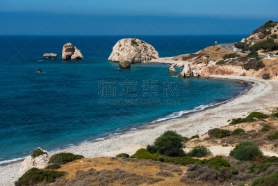 爱神,地中海,佩特拉岛,塞浦路斯,岩石,岩石海岸线,桨叉架船,天空,水平画幅,山