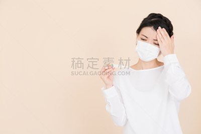 青年女人,30到39岁,留白,温度计,半身像,水平画幅,美人,黑发,仅成年人,日本人