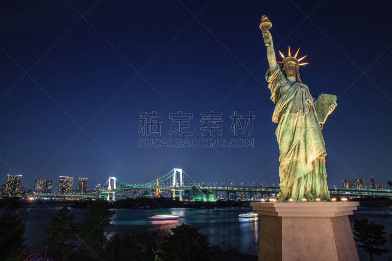 台场,日本,自由女神像,自由女神复制像,statue of liberty replic,东京彩虹桥,东京塔,东京湾,旅游目的地,水平画幅