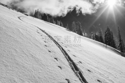 提顿山脉,山,滑雪痕,杰克森,杰克逊,滑雪杖,大提顿国家公园,粉末状雪,洞,水平画幅