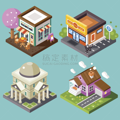 城市,舒服,等角投影,商店,汽车修理间,停车场,茶,杯,华贵,云