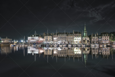 水,夜晚,海港,翁弗勒,法国,城市天际线,诺曼底,外立面,水平画幅,反射