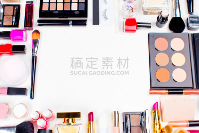 化妆用品,白色背景,画笔,分离着色,粉饼,眼影,扑面粉,个人随身用品,美,褐色