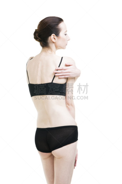 女人,痛苦,肩,白色背景,分离着色,垂直画幅,替代疗法,辅导讲座,努力,青年人