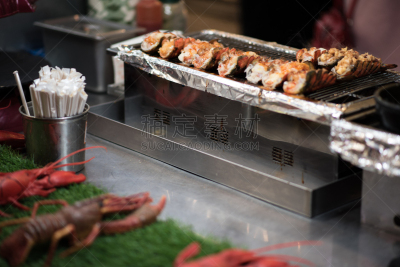 龙虾,明洞,快餐车,首尔,甲壳动物,虾,餐具,水平画幅,开胃品,膳食