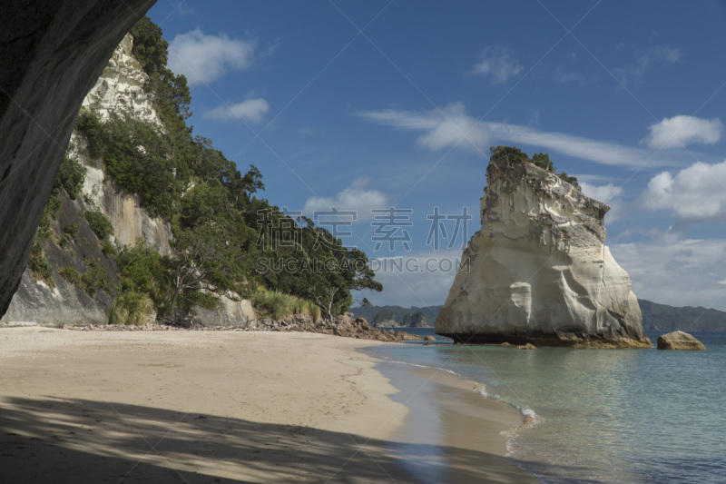 新西兰,cathedral cove,海滩,天空,水平画幅,岩石,无人,蓝色,科罗曼德尔半岛,海洋