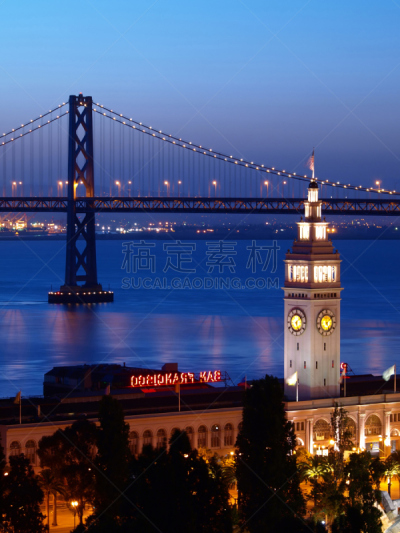 夜晚,渡轮码头,海湾大桥,垂直画幅,无人,海港,旧金山财政区,早晨,户外,国际著名景点