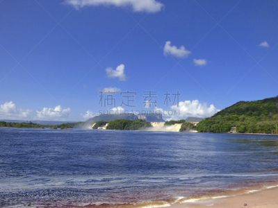 卡奈玛湖,平顶山,canaima,委内瑞拉,南美,水,水平画幅,瀑布,无人,户外