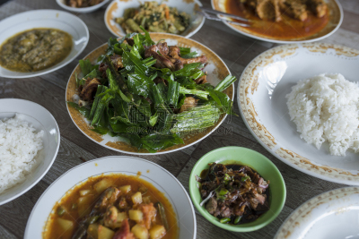 传统,亚齐省,炸鸡,蔬菜,菜单,炸制食物,清新,食品,餐具,餐馆