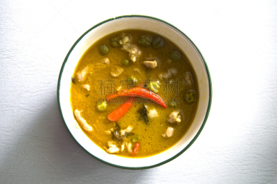 碗,绿色,泰国食品,餐具,咖喱,水平画幅,椰子,膳食,泰国,咖喱粉