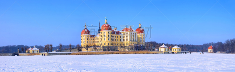 摩里茨城堡,冬天,城堡,白色,寒冷,德累斯顿,全景,图像,雪,雪堆