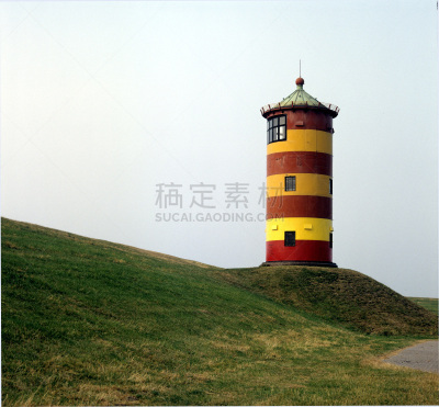 德国北海地区,灯塔楼,北方深红色食蜂鸟,万斯特尔海沃尔灯塔,海滩上的标志,水平画幅,档案,无人,1980年-1989年,海岸线