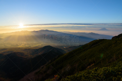 云,富士山,田地,山,美,水平画幅,巴岳山,秋天,无人,日本