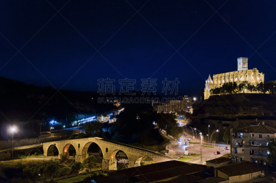 曼雷萨,夜晚,长时间曝光,加泰隆尼亚,水平画幅,无人,巴日,城市,巴塞罗那省