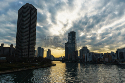 东京,看风景,,天空,水平画幅,云,户外,都市风景,中央区,river sumida