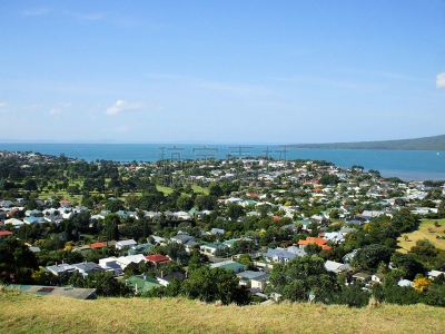 郊区,海岸地形,新西兰,德文波特,rangitoto channel,朗伊托托岛,休眠火山,新西兰北岛,水平画幅,高视角