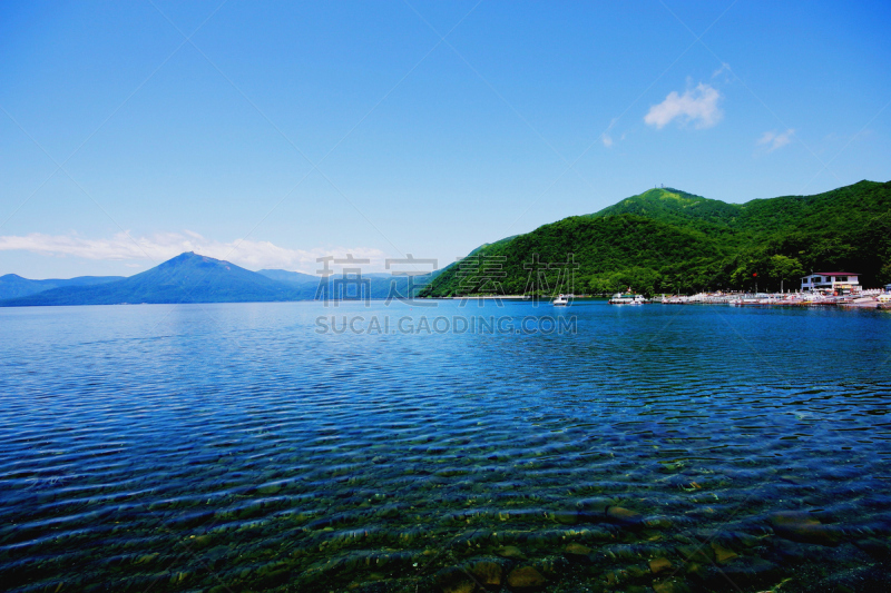 夏天,支笏湖,水,天空,美,水平画幅,旅行者,户外,湖,山