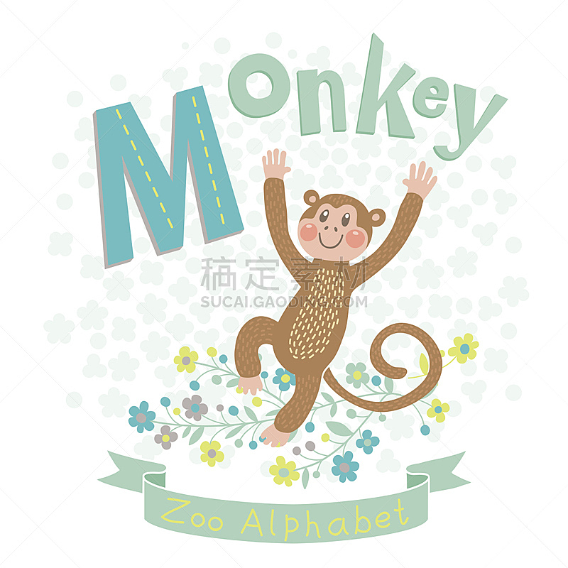 英文字母m,猴子,野生动物跟踪标签,行李标签,装订夹,贺卡,字母表次序,儿童教育,猿,动物