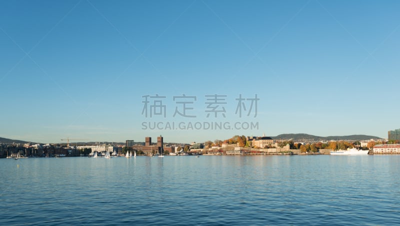 留白,全景,奥斯陆港,水,水平画幅,海港,户外,斯堪的纳维亚半岛,滨水