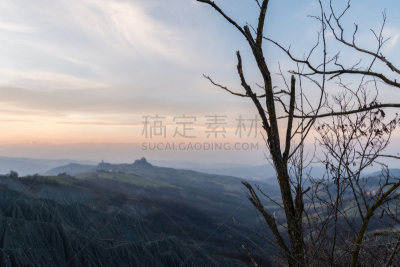 山,雷焦艾米利亚,城堡,美,水平画幅,无人,曙暮光,户外,冬天,季节